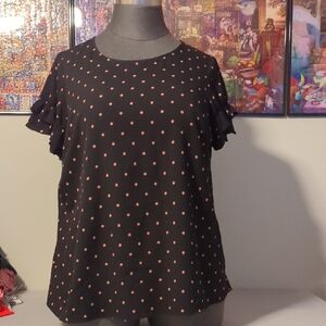 Lane Bryant Black and Pink Dot Blouse